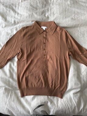 H&M Women's Collared Polo Sweater in Warm Rust Brown